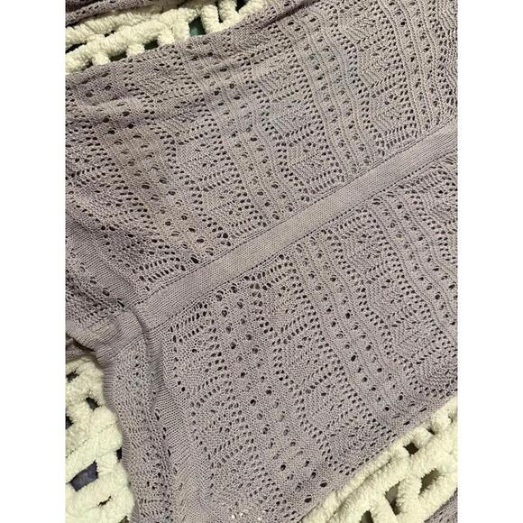 Women’s Summer Knit Crochet Bathing Suit Cover Pullover Front Ruching M Lavender - Picture 4 of 9